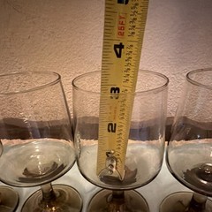 Antique Smokey Glass Wine Glasses Amber Stem/Base Round Stemmed Goblet 3 1/8 in