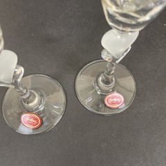 2 Gorham Amore Heart Champagne Toasting Flutes Frosted Crystal 10” Germany