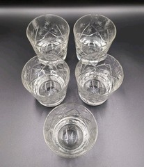 Set Of 5 Mid Century Modern Atomic Star Burst Etched Glasses Low Ball Rocks MCM