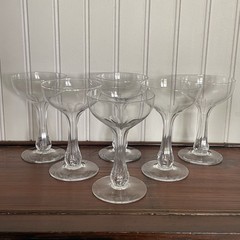 Set of 6 Vtg Art Deco Hollow Stem 8 Side Panel Cut Champagne Coupe Glasses
