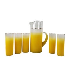 Blendo West Virginia Glass Co Coctail Pitcher and Highball Glasses 1950s Barware