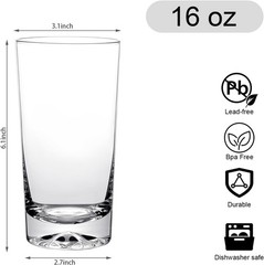 Set of 6 Elegant 16oz Crystal Highball Glasses – Perfect for Entertaining