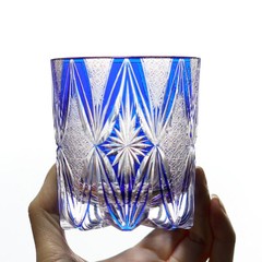 Japanese Style Hand Cut Crystal Glass Whiskey Glass with Gift Box 8oz Amber Blue