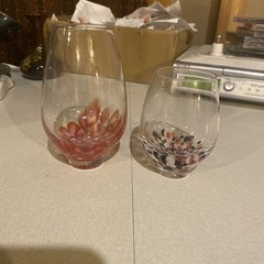 Confetti Stemmed Wine Glass, Set Of 2 Speckled Glass MCM Styled Drinking Glasses