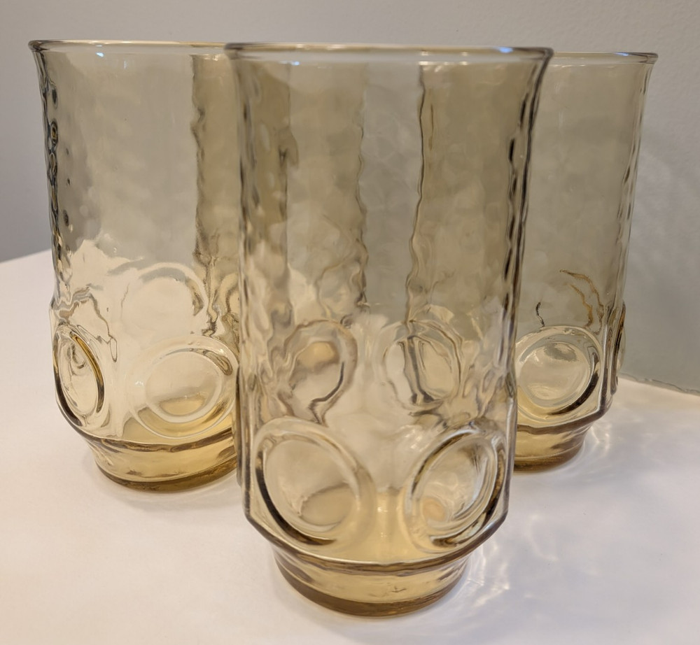 Anchor Hocking Heritage Hill 1970s Honey Gold Glass Tumblers Set Of 4 12oz 5″ H