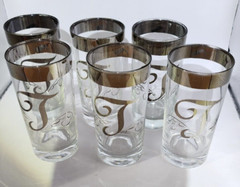 Set of 6 perfect vintage silver rimmed Dorothy Thorpe monogrammed highballs