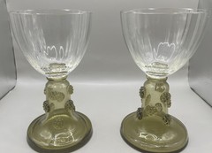 Set of 2 Vintage German Dutch Roemer Römer Blown Olive Goblet Glasses