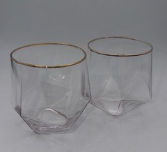 MCM Old Fashioned Gold Trim Large Hexagon Cocktail Glass Set of 2 Vtg Barware