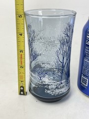 VTG Pair Libbey Glass Water Glasses Blue, White 12oz Winter Snow Scene D Cheviot