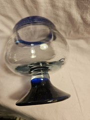 Vintage Mexican Hand Blown Brandy Snifter Cobalt Blue Rim & Base