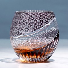 Hand Blown Crystal Double Old Fashioned Solid Whiskey Glasses Purple Color 12oz