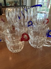 Vintage Duncan Miller Radiance Punch Bowl Set 12 Cups & Ladle UV Reactive Glass