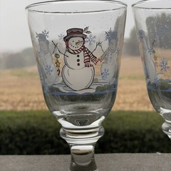 Libbey Cozy Snowman Goblet Glasses Christmas Winter Lot of 3