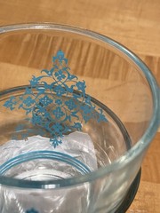 2 Hazel Atlas Swanky Swig Sour Cream Glasses Aqua Blue Lace
