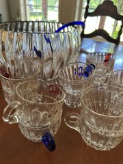 Vintage Duncan Miller Radiance Punch Bowl Set 12 Cups & Ladle UV Reactive Glass