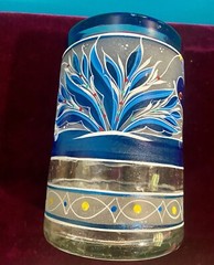 6 Handcrafted FROSTED Mexican TUMBLERS Cobalt /BIRDS/ Pontil EUC