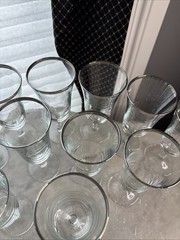 Vintage French Plantinum Rim Wine Glass Set Of 12+1 MCM Luminarc France 60s