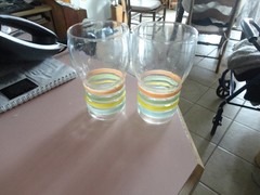 Petalware pastel bands 5″ Corning MacBeth Evans 12 oz set of 2 tumblers