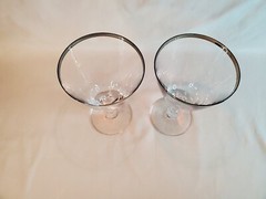 2 Fostoria Wedding Ring Crystal Water Goblet Silver Platinum Rim Vintage