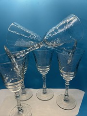 Libbey Rock Sharpe Arctic Rose Wine Glasses 6 Set 1940’s 7.75 inches tall.