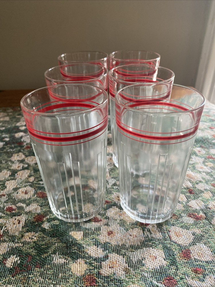Vintage Hazel Atlas New Century MCM Deco Juice Tumbler Drinking Glass Retro Red