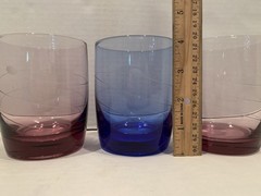 3 Lenox TUSCANY SEASONS Crystal Double Old Fashioned Glasses 1 Blue, 2 Amethyst