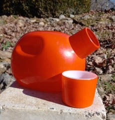 MCM Cased Glass Bedside Water Bottle W/ Tumbler In Retro Orange, Marked 88 Rare?