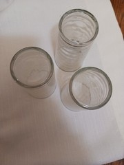 3 Vintage Highball Glasses -1940s. White etching, silver striping. Unique find!
