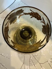 Green Glass Goblet 10″ Gold Grapevine Cathedral Floral Decorative Stemmed