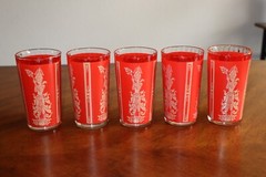 5x Vintage Culver Red Gold Siam Thai Goddess Tumbler Highball Drinking Glass MCM
