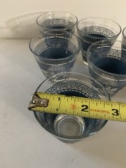 MCM Hazel Atlas Glasses Double Shot Set Of 6 Arabian Knights Wedgwood Blue White
