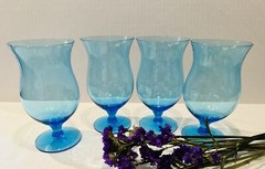 Set Of 4~Imperial Glass Skanda Antique Blue Ice Tea Glasses~6-1/4”H