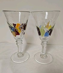 2 Handmade Global Amici 8 3/8″ «Fresh» Multi Color Fused Stemmed Glass Goblets