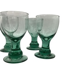 4 Crate and Barrel BARCELONA Aquamarine Jade Green Glass Goblets/Barware/Wine 7”