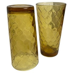 Anchor Hocking Amber Honeycomb Tumblers Set of 2 Textured 12oz Glass USA