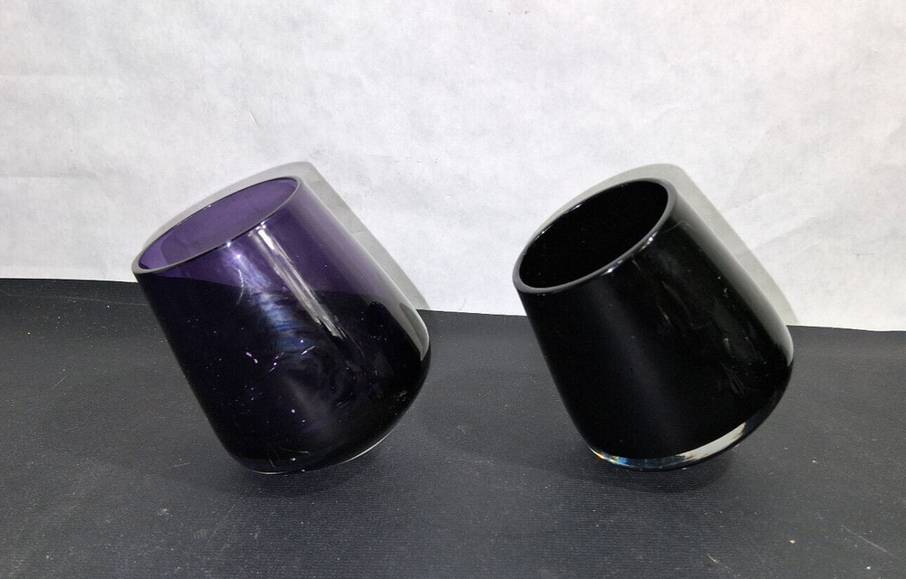 Vintage Roly Poly Shot Glasses Schnapps Cups Mugs Purple Black Set of 2