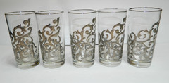 VTG Libbey Orsini Highball Flat Tumbler Finedge Silver Scroll Rims Lot of 5 VGC