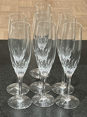 Set of 7 Orrefors Prelude Clear Fluted Crystal Champagne Glasses Sweden