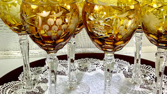 Cut to Clear Glass Crystal 8” Set 6 Nachtmann Amber Yellow Wine Glasses Goblets