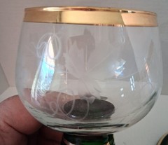 Vintage Domes Austria Romer Wine Glasses Emerald Green Etched Grape Leaf Musical