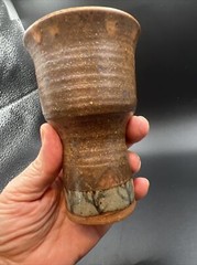 Vtg Gorgeous Art Pottery Goblet Chalice Cup Artist Signed TREES 5” T SKILL