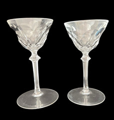 PAIR Crystal Stemmed Glasses 3”D x 5.5”H & 5.65″H Cut Glass Drinkware Barware