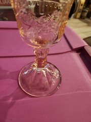 Indiana Glass Pink Tiara Last Supper Cross Chalice Wine Goblet – 7″ Tall