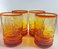 set 4 Antique vintage Fenton Diamond Optic Amberina glass tumbler 10oz glasses