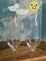 Tiffany & Co. Pair of Crystal Champagne Flutes. NEVER USED. Etched «Amex»