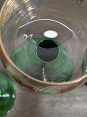 6 Vtg. Crystal D’ Arques Emerald Green Stemmed Wine Glasses Grapes Gold Leaf