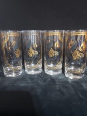4 Fred Press Signed MCM Trojan Horse Highball Glasses 22K Gold Black not perfect