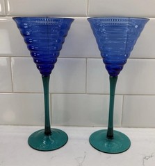 (2) Pier 1 Cobalt Blue Star Trek Deep Space Nine Ripple BeeHive Glasses