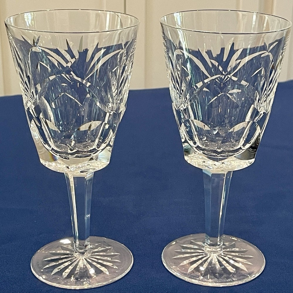 2 Waterford Crystal Ashling Water Goblets / Wine Glasses ~ Ireland~ 6 7/8″ Tall