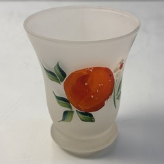 Vintage Milk Glass Tumbler Hand Painted Orange Fruit Juice Glass 3″ Tall